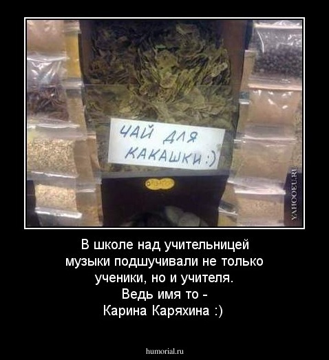 В школе над учительницей музыки подшучивали не только ученики, но и учителя.

Ведь имя то - Карина Каряхина :)