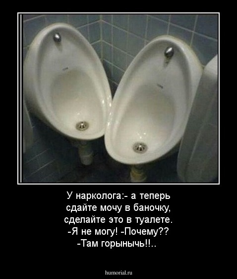У нарколога:- а теперь cдайте мочу в баночку, сделайте это  в туалете. -Я не могу! -Почему?? -Там горынычь!!..