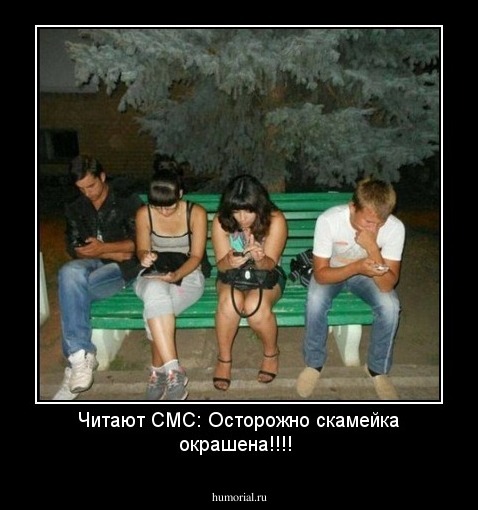 Читают СМС:  Осторожно скамейка окрашена!!!!