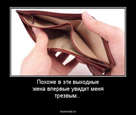 Похоже в эти выходные жена впервые увидит меня трезвым..
