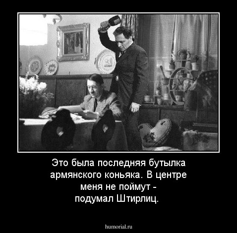 Это была последняя бутылка армянского коньяка. В центре меня не поймут - подумал Штирлиц.