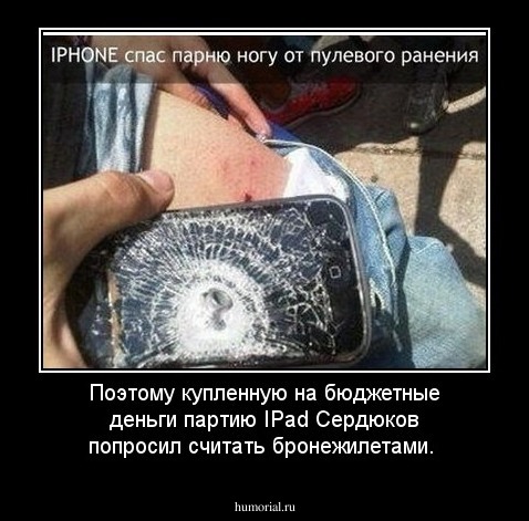 Поэтому купленную на бюджетные деньги партию IPad Сердюков попросил считать бронежилетами.