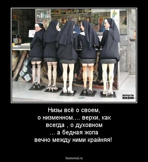 Низы  всё о своем, о низменном.... верхи, как всегда ,  о духовном ... а бедная жопа вечно между ними крайняя!