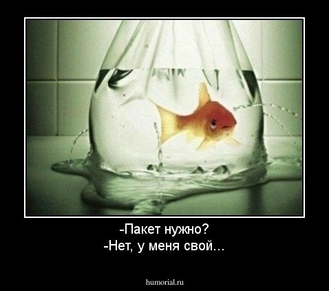 -Пакет нужно?
-Нет, у меня свой...