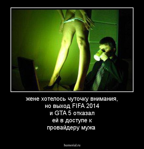 жене хотелось чуточку внимания, но выход FIFA 2014 и  GTA 5 отказал ей в доступе к провайдеру мужа