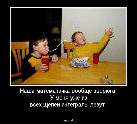 Наша математичка вообще зверюга. У меня уже из всех щелей интегралы лезут.