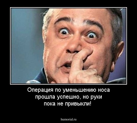 Операция по уменьшению носа прошла успешно, но руки пока не привыкли!