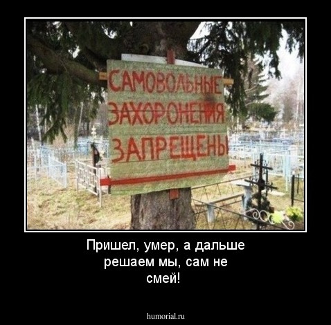 Пришел, умер, а дальше решаем мы, сам не смей!