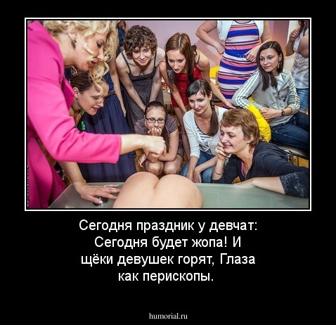 Сегодня праздник у девчат:
Сегодня будет жопа!
И щёки девушек горят,
Глаза как перископы.