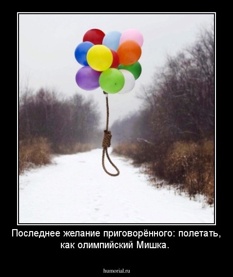 Последнее желание приговорённого: полетать, как олимпийский Мишка.
