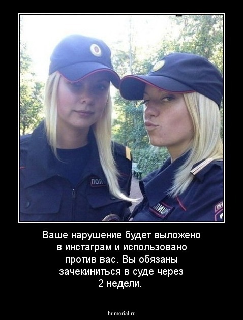 Ваше нарушение будет выложено в инстаграм и использовано против вас. Вы обязаны зачекиниться в суде через 2 недели.