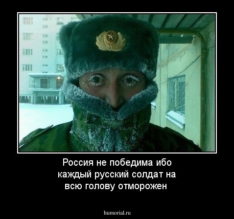 Россия не победима ибо каждый русский солдат на всю голову отморожен