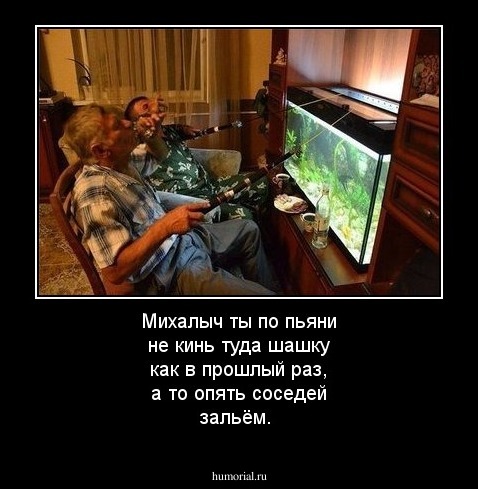 Михалыч ты по пьяни не кинь туда  шашку как в прошлый раз, а то опять соседей зальём.