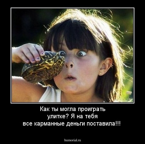 Как ты могла проиграть улитке? Я на тебя все карманные деньги поставила!!!
