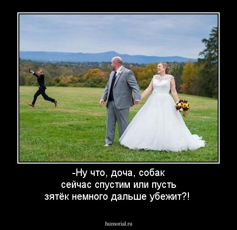 -Ну что, доча, собак сейчас спустим или пусть зятёк немного дальше убежит?!