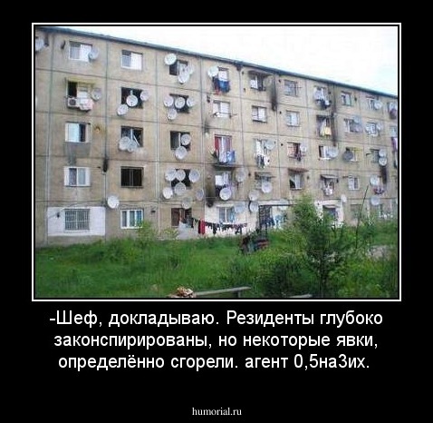 -Шеф, докладываю. Резиденты глубоко законспирированы, но некоторые явки, определённо сгорели. агент 0,5на3их.