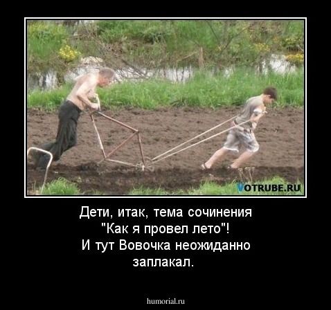 Дети, итак, тема сочинения "Как я провел лето"! И тут Вовочка неожиданно заплакал.