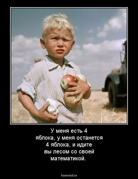 У меня есть 4 яблока, у меня останется 4 яблока, и идите вы лесом со своей математикой.