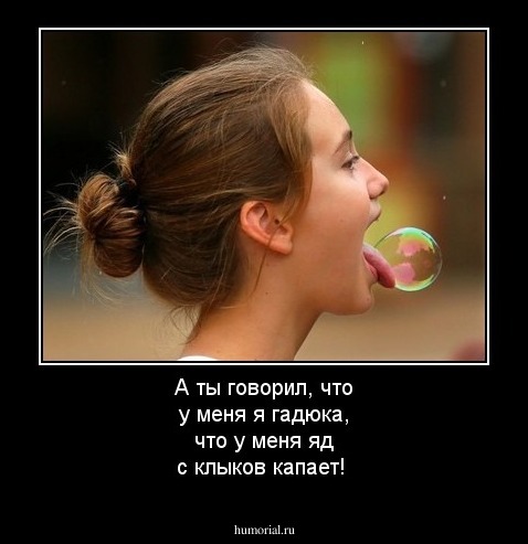 А ты говорил, что у меня я гадюка, что у меня яд с клыков капает!