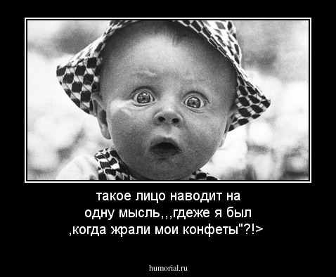 такое лицо наводит на одну мысль,,,гдеже я был ,когда жрали мои конфеты"?!>