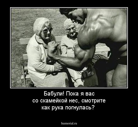 Бабули! Пока я вас со скамейкой нес, смотрите как рука погнулась?