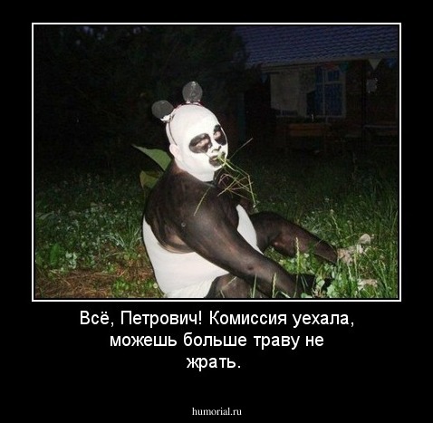 Всё, Петрович! Комиссия уехала, можешь больше траву не жрать.