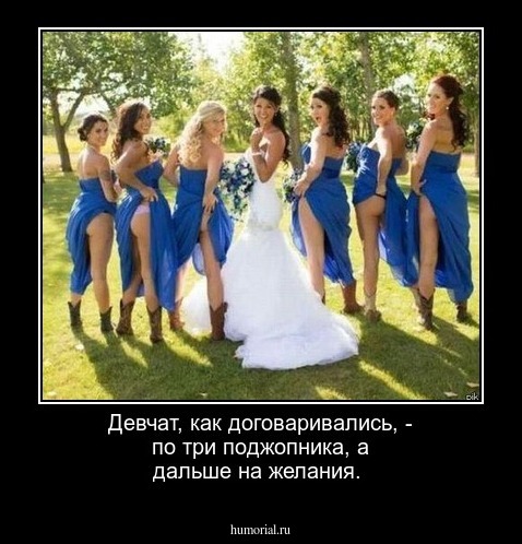 Девчат, как договаривались, - по три поджопника, а дальше на желания.