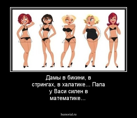 Дамы в бикини, в стрингах, в халатике... Папа у Васи силен в математике...