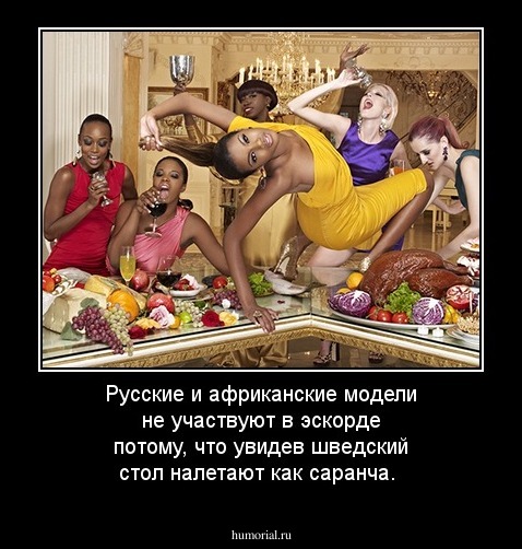 Русские и африканские модели не участвуют в эскорде потому, что увидев шведский стол налетают как саранча.