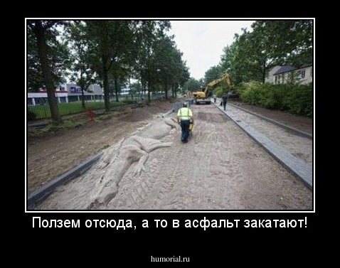 Ползем отсюда, а то в асфальт закатают!