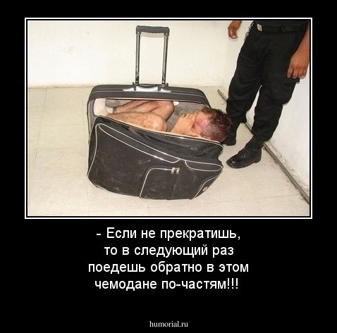 - Если не прекратишь, то в следующий раз поедешь обратно в этом чемодане по-частям!!!