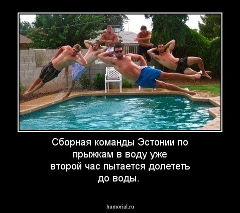 Сборная команды Эстонии по прыжкам в воду уже второй час пытается долететь до воды.