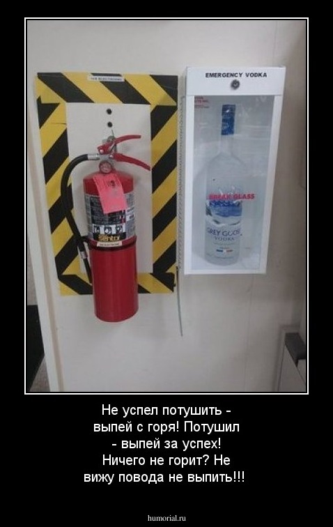 Не успел потушить - выпей с горя!
Потушил - выпей за успех!
Ничего не горит? Не вижу повода не выпить!!!