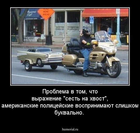 Проблема в том, что выражение "сесть на хвост", американские полицейские воспринимают слишком буквально.