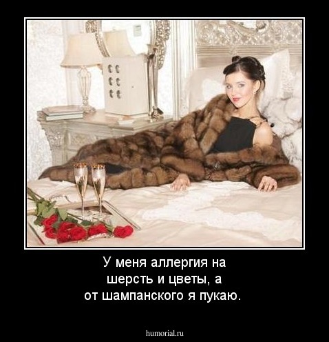 У меня аллергия на шерсть и цветы, а от шампанского я пукаю.