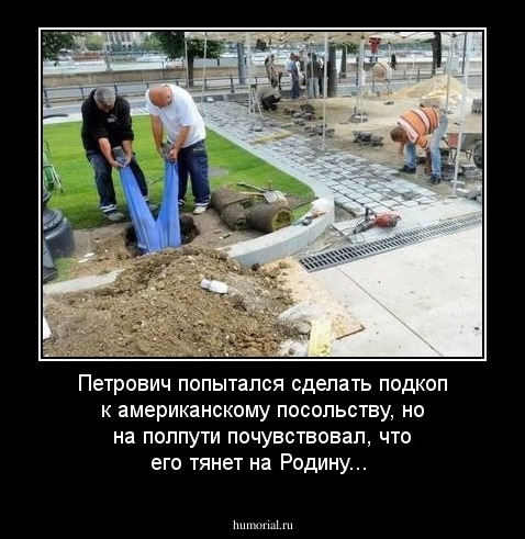 Петрович попытался сделать подкоп к американскому посольству, но на полпути почувствовал, что его тянет на Родину...