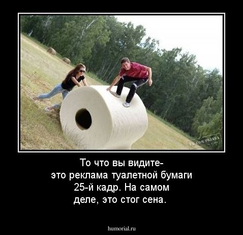 То что вы видите- это реклама туалетной бумаги 25-й кадр. На самом деле, это стог сена.