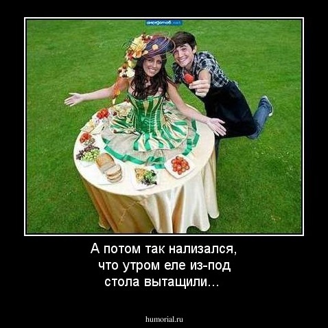 А потом так нализался, что утром еле из-под стола вытащили...
