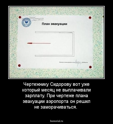 Чертежнику Сидорову вот уже который месяц не выплачивали зарплату. При чертеже плана эвакуации аэропорта он решил не заморачиваться.