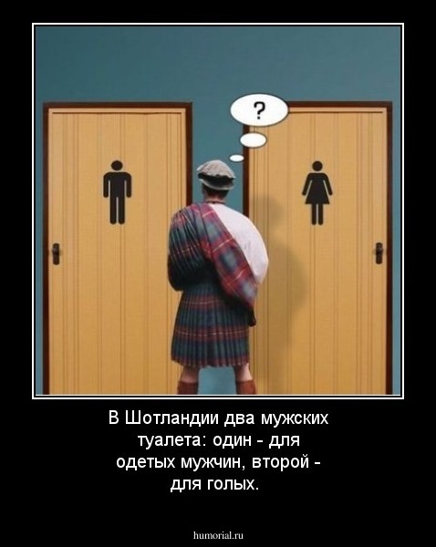 В Шотландии два мужских туалета: один - для одетых мужчин, второй - для голых.