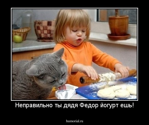 Неправильно ты дядя Федор йогурт ешь!