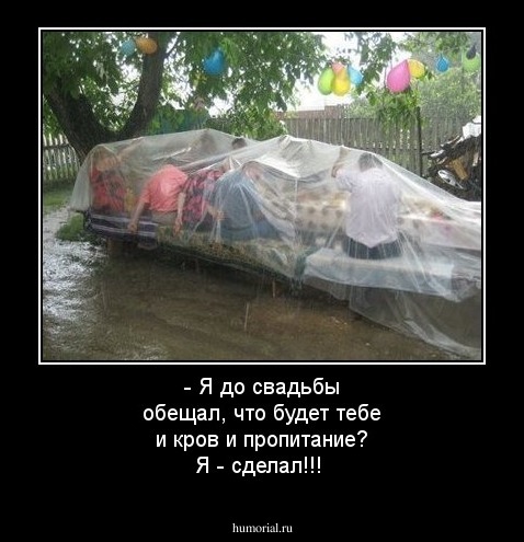 - Я до свадьбы обещал, что будет тебе и кров и пропитание? Я - сделал!!!