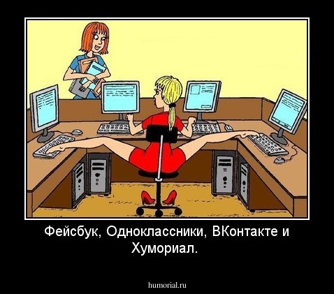 Фейсбук, Одноклассники, ВКонтакте и Хумориал.