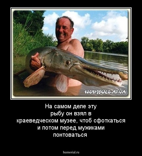 На самом деле эту рыбу он взял в краеведческом музее, чтоб сфоткаться и потом перед мужиками понтоваться