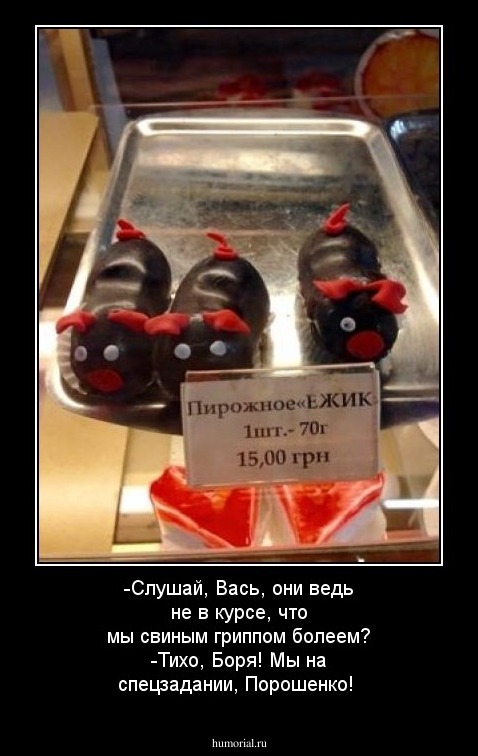 -Слушай, Вась,  они ведь не в курсе, что мы свиным гриппом болеем?
-Тихо, Боря! Мы на спецзадании, Порошенко!