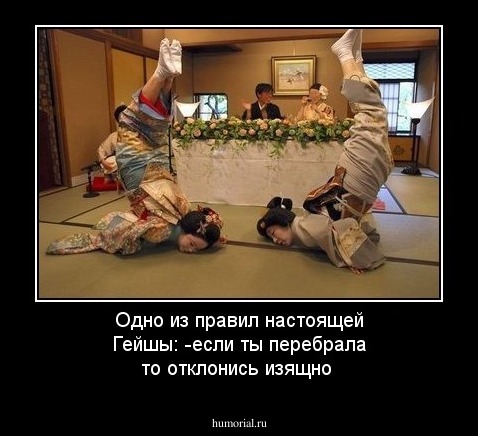 Одно из правил настоящей Гейшы: -если ты перебрала то отклонись изящно