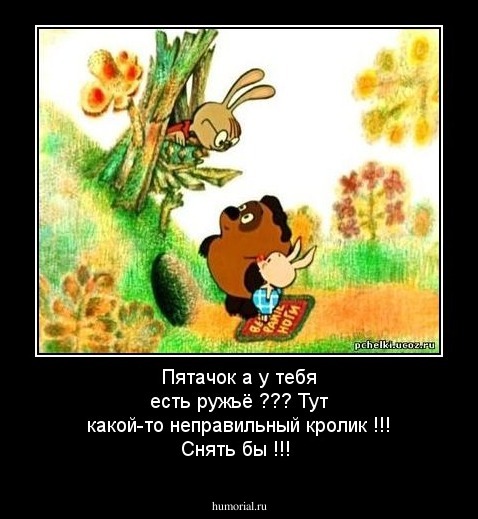 Пятачок а у тебя есть ружьё ??? Тут какой-то неправильный кролик !!! Снять бы !!!