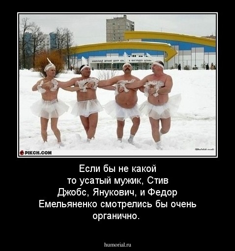 Если бы не какой то усатый мужик, Стив Джобс, Янукович, и Федор Емельяненко смотрелись бы очень органично.