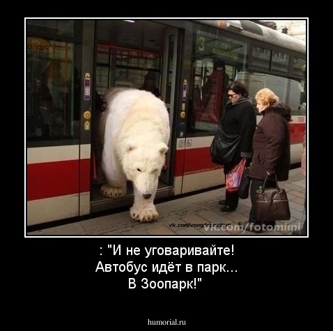 : "И не уговаривайте!  Автобус идёт в парк... В Зоопарк!"