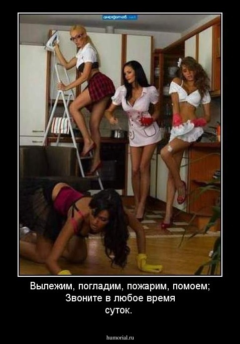 Вылежим, погладим, пожарим, помоем; Звоните в любое время суток.